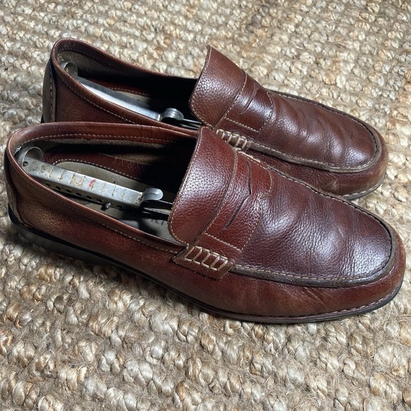 Rockport APM2469F Brown Pebbled Leather Moc Toe Penny Loafers Men's Size 10.5 W - Picture 1 of 8